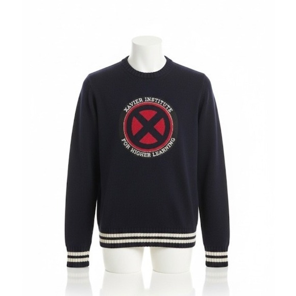 Marvel X-Men Xavier Institute Sweater Navy Comic Book Knit Pullover - Picture 2 of 13